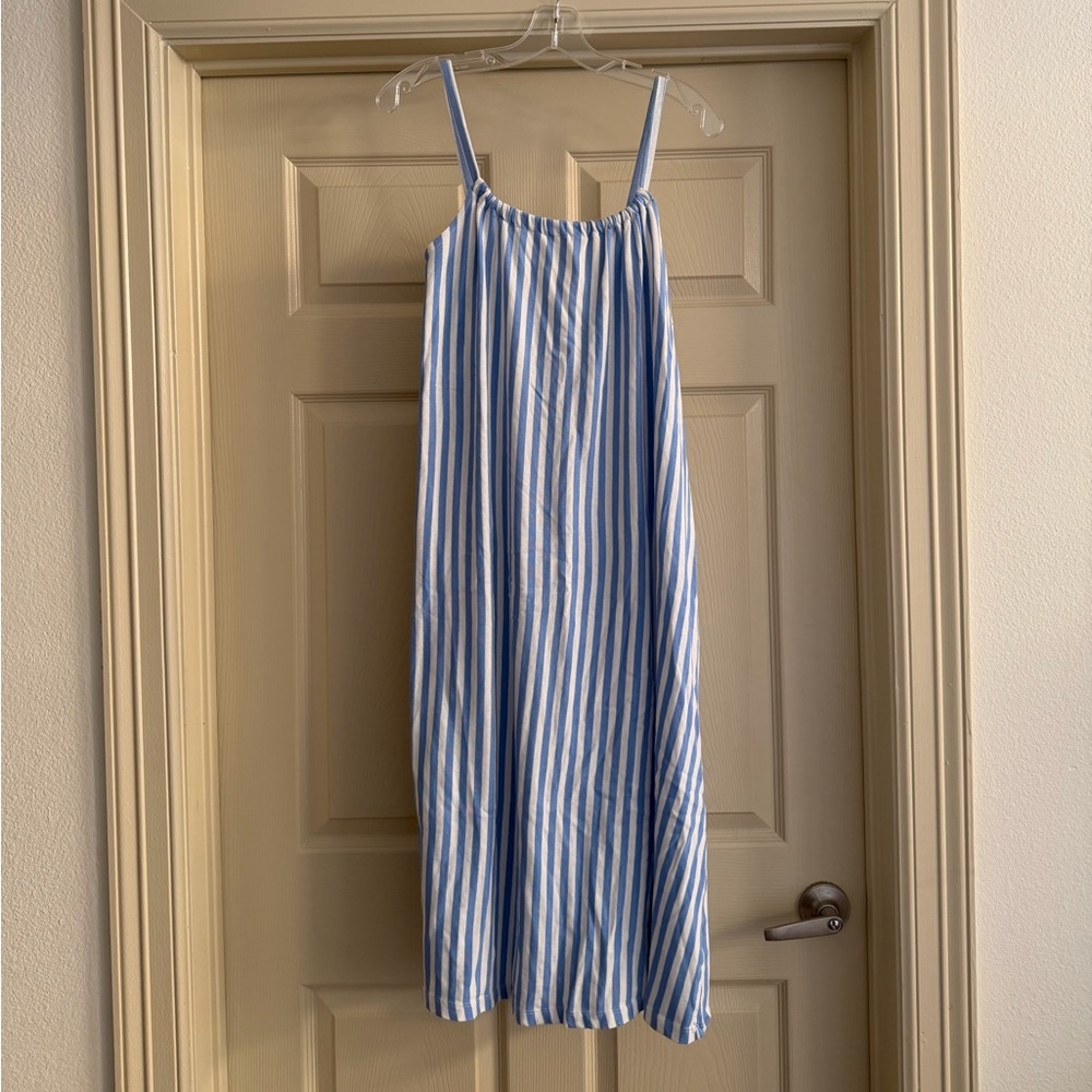 H&M Blue and White Striped Spaghetti Strap Maxi Dress